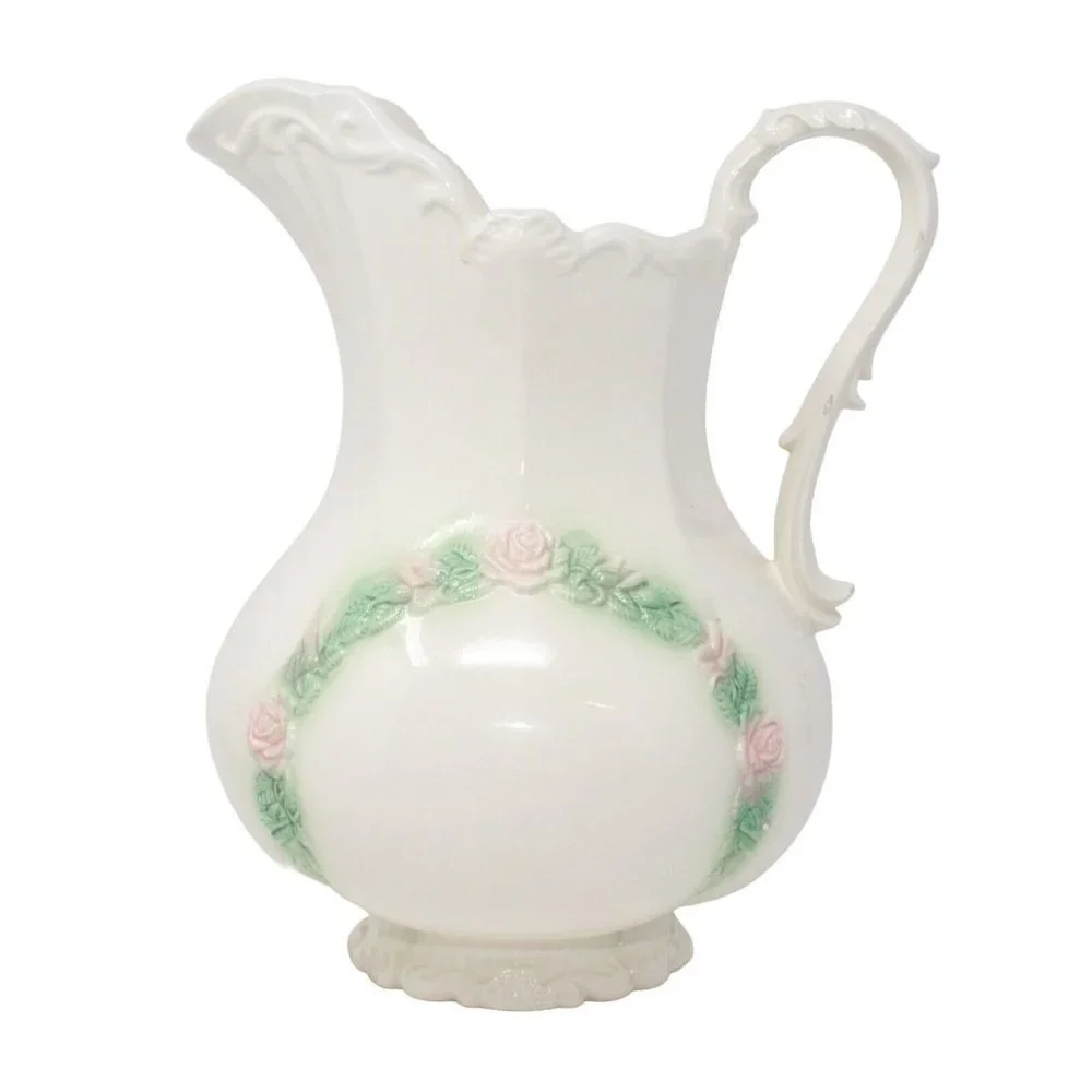 Vintage Sittre Ceramic Pink Green Floral Embellished Replacement Pitcher 1978 - Picture 1 of 5